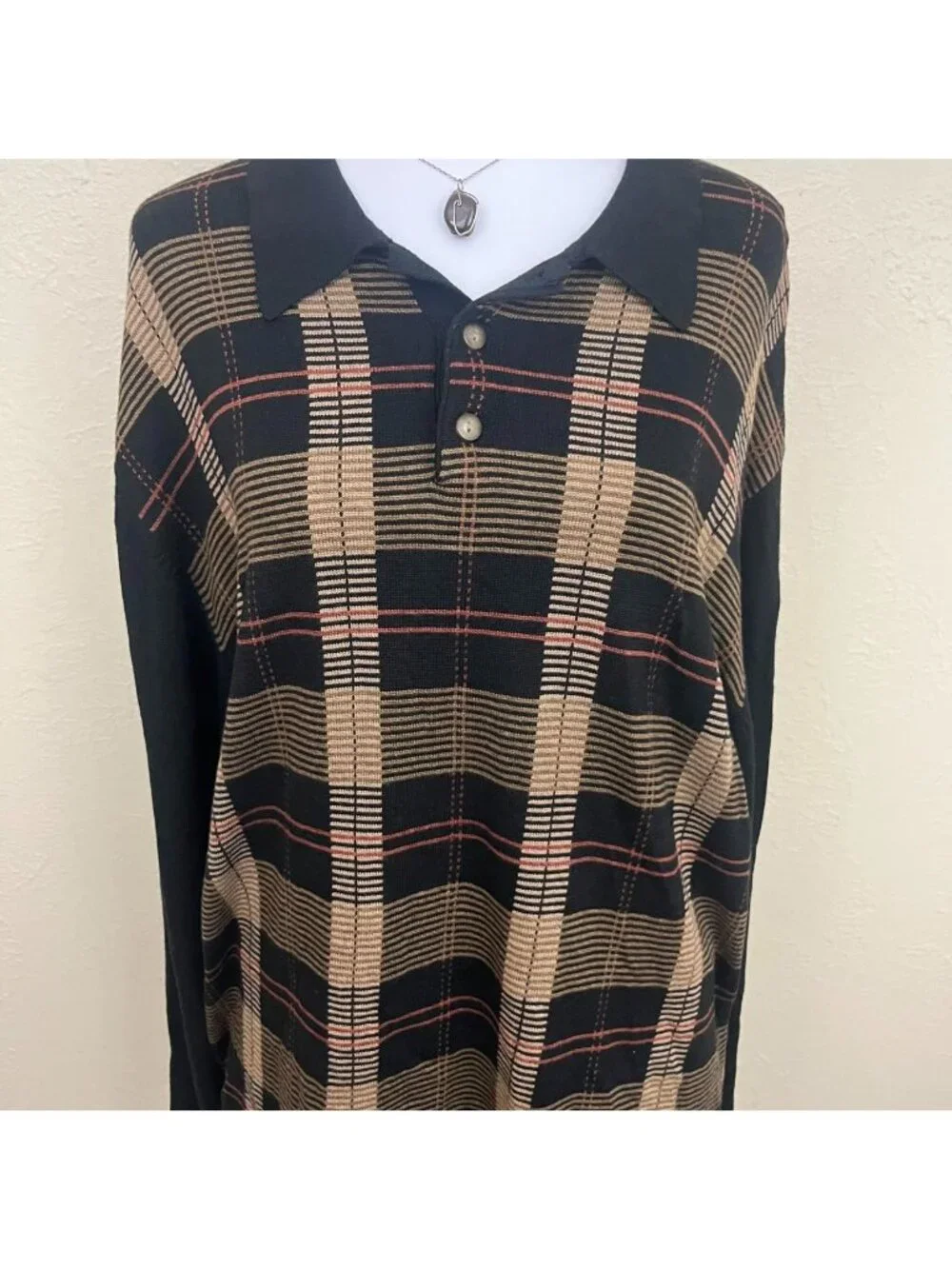 90s plaid preppy academia knit light weight polo sweater